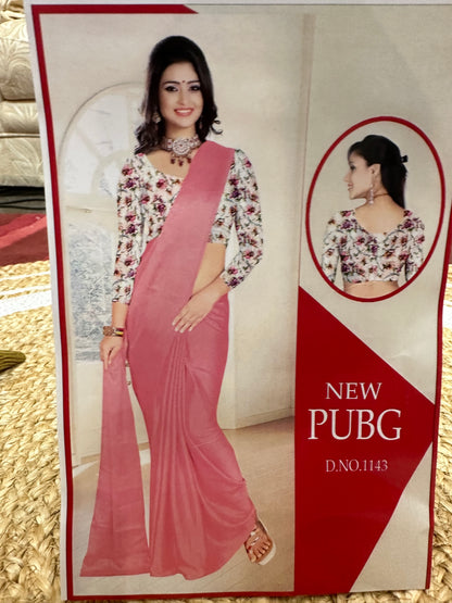 Fancy Party wear Satin Sari Indian Casual Pink Saree S101