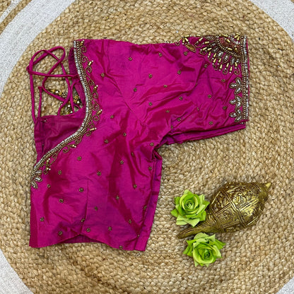38” M Size 8 Aari Worked Sari Blouse Indian Saree Top Hot Pink B299