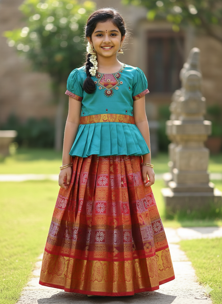 24” Size 4 Indian Lehenga Pattu Pavadai Sattai Skirt Top G6