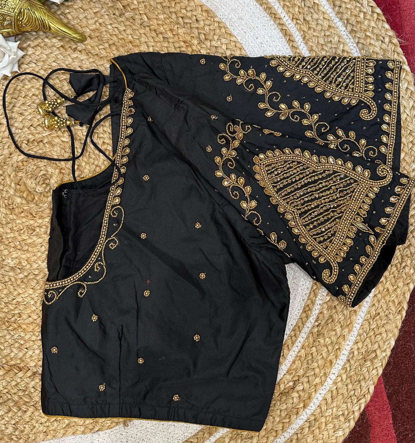 50” Size 20 Aari Worked Sari Blouse Indian Saree Top Silk Black B60