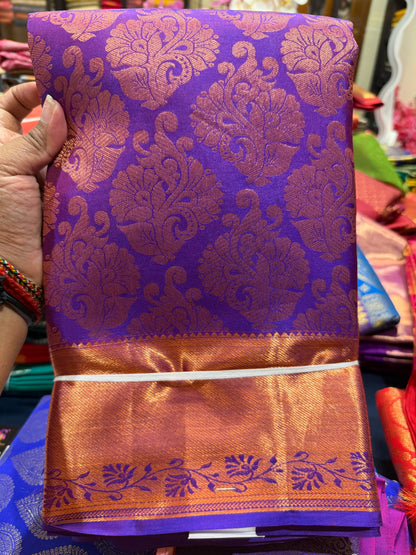 Kanchipuram Pure Silk Saree Purple Bridal Kanjivaram Sari| SPK167