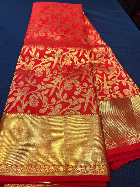 Kanchipuram Pure Silk Saree Red & Gold Kanjivaram Sari| SPK143