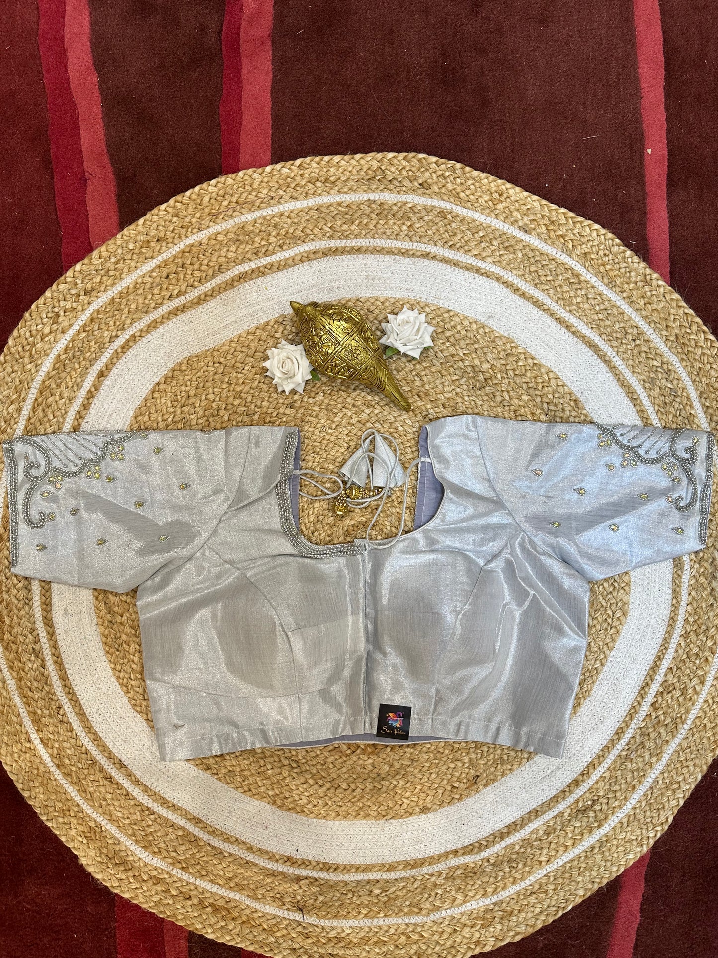 50” Size 20 Aari hand Worked Sari Blouse Indian Saree Top Choli Silk B47