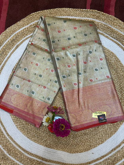 Tissue Silk brocade Sari Indian Fancy Saree Blue & Golden S18