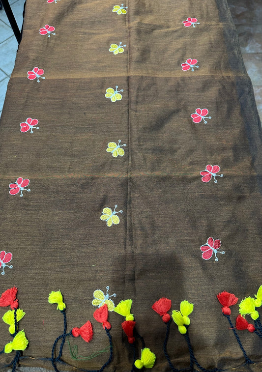 Khadi Soft Cotton Linen Sari Indian Saree Brown S77