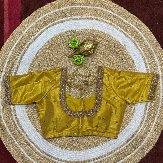 36” Small size Aari Worked Sari Blouse Indian Saree Gold B319