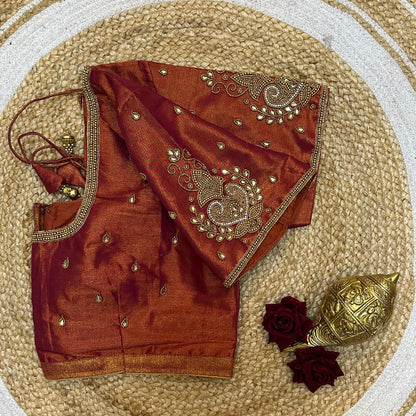 44” Size 14 Aari Sari Blouse Indian Saree Top Silk Metallic Rose B244