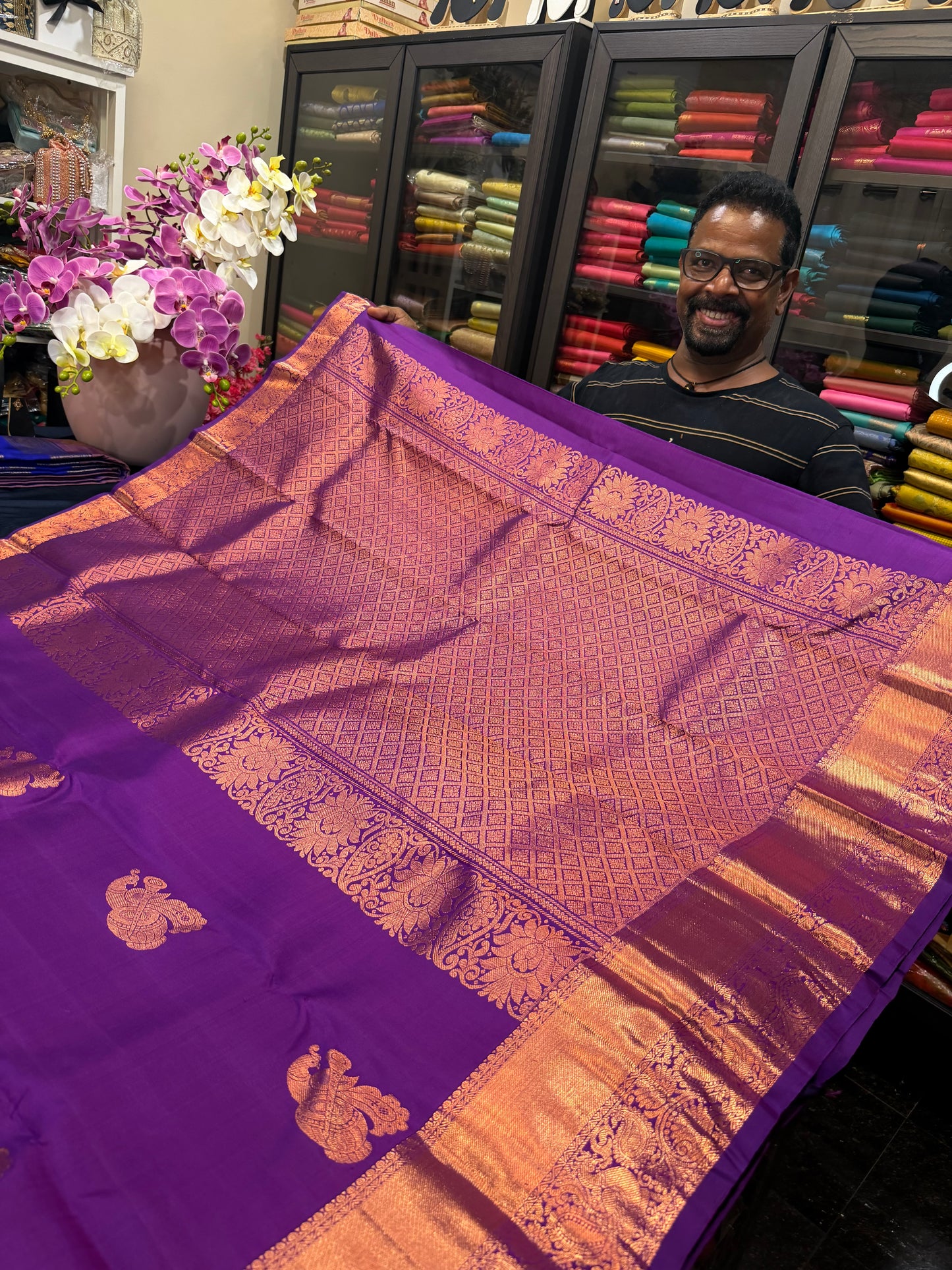 Kanchipuram Pure Silk Saree Purple Kanjivaram Sari SPK220