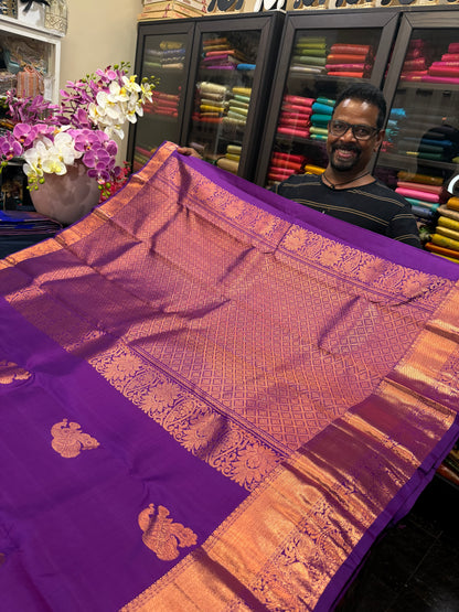 Kanchipuram Pure Silk Saree Purple Kanjivaram Sari SPK220