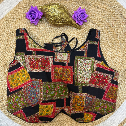 Cotton Kalamkari 38” Medium Sari Blouse Indian Saree Top B409