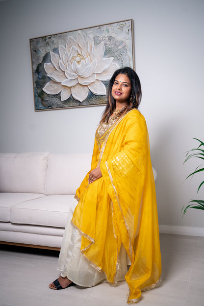 Yellow Cream Indian Pakistani Outfit Indo western Salwar Kameez Sharara Suit EID C2