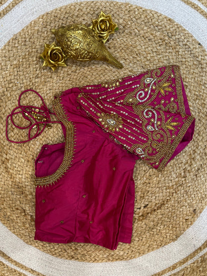 40” Size 10 Aari Worked Sari Blouse Indian Saree Top Silk Pink B84