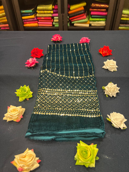 Velvet Blouse material 1m Teal blue/ green M1