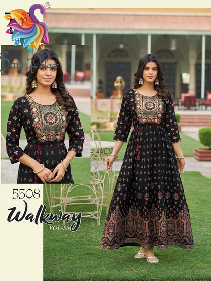 Navy Blue Indian Ladies Rayon Long Kurti Bollywood Dress SS38