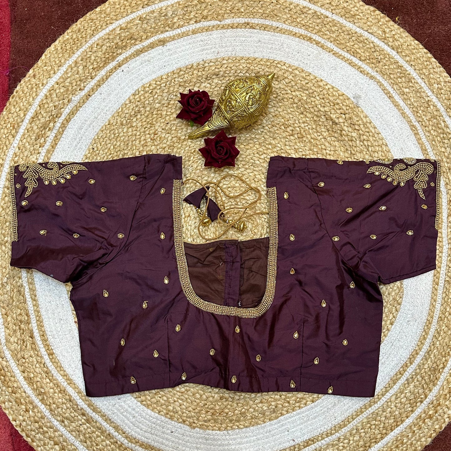 44” Size 14 Aari Worked Sari Blouse Indian Saree Top Silk B254