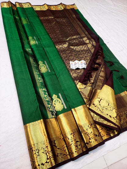 Kanchipuram Pure Silk Saree Bridal Green Kanjivaram Sari SPK259