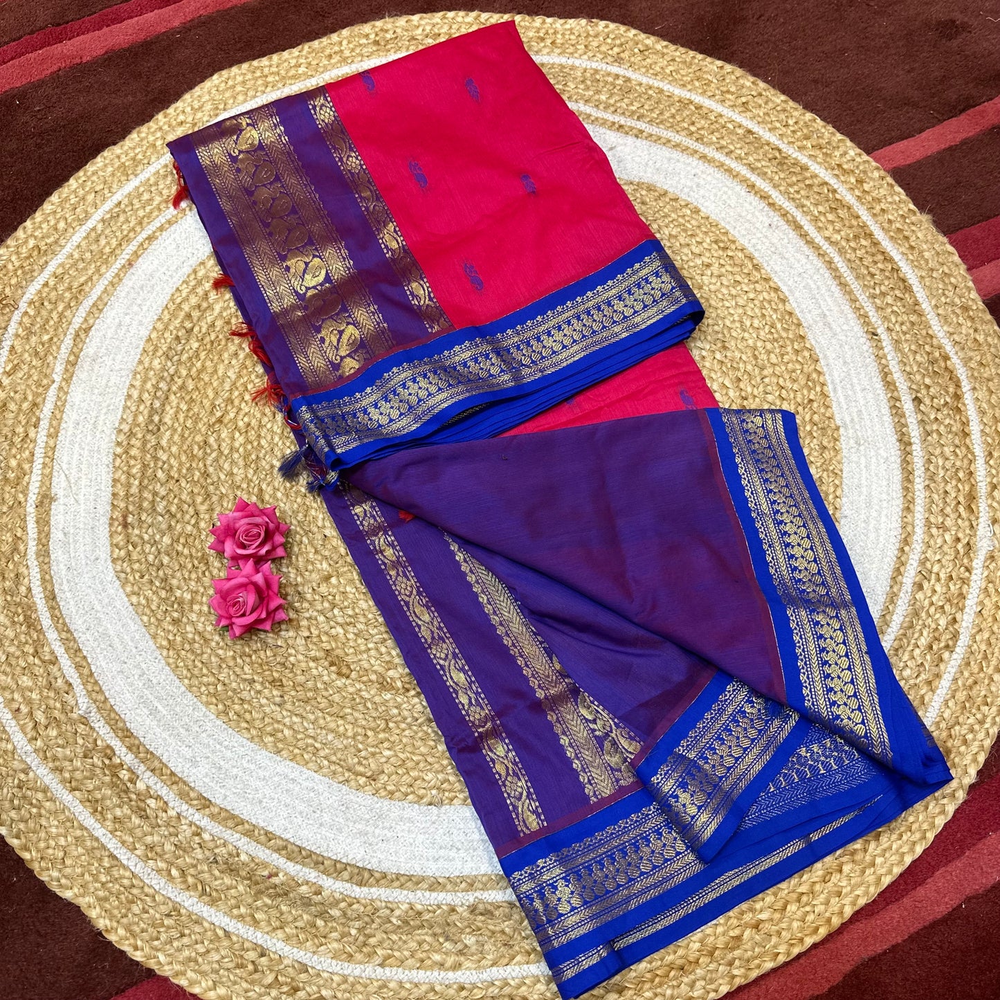 Pink & Blue Kalyani Silk Cotton Sari South Indian Saree S140