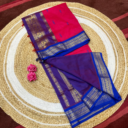 Pink & Blue Kalyani Silk Cotton Sari South Indian Saree S140