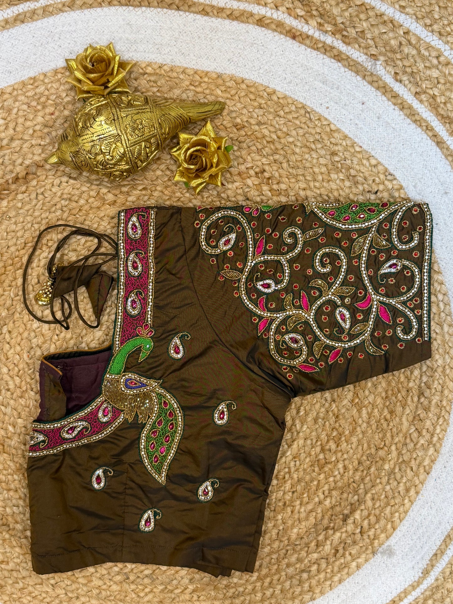 42” XL Size 12 size Aari Worked Sari Blouse Indian Saree Top Brown B162