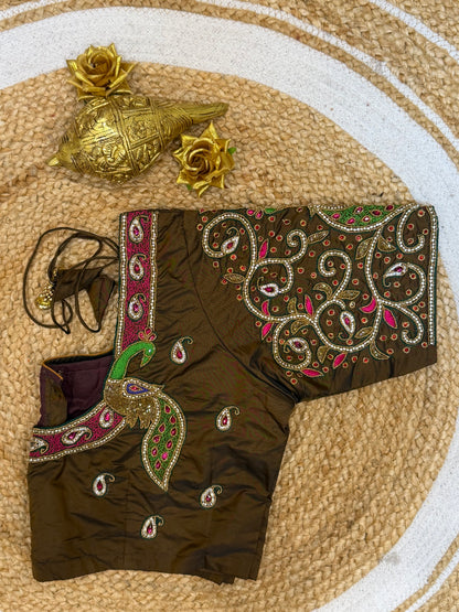 42” XL Size 12 size Aari Worked Sari Blouse Indian Saree Top Brown B162