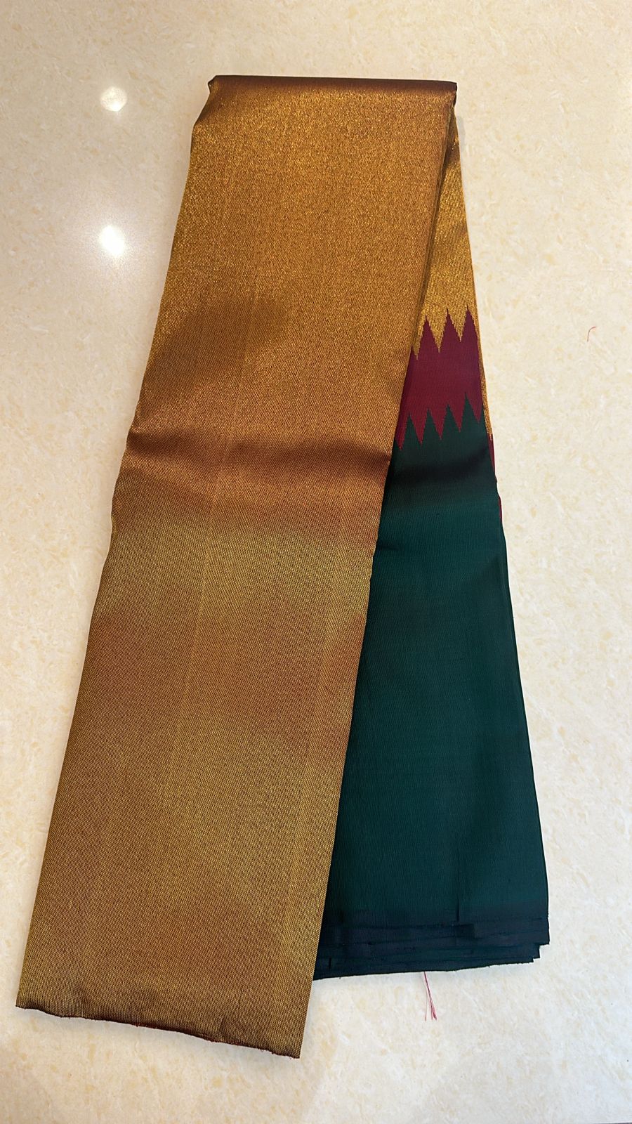 Raising Border Kanchipuram Pure Silk Saree Maroon & Green Kanjivaram Sari| SPK139