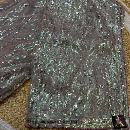 Net Sari Indian Bollywood Sequins Designer Fancy Party wear Saree Pink Z2