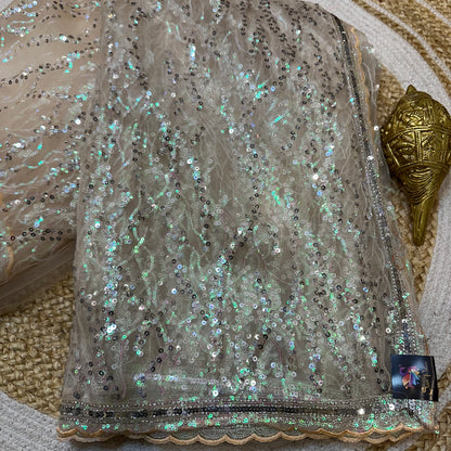 Net Sari Indian Bollywood Sequins Designer Fancy Party wear Saree Peach Z2