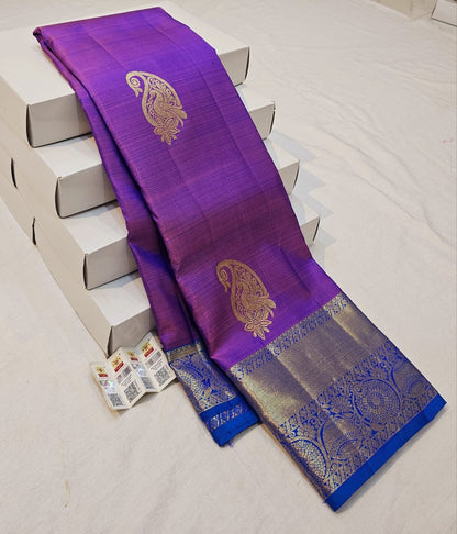 Kanchipuram Pure Silk Saree Bridal Blue Kanjivaram Sari SPK258