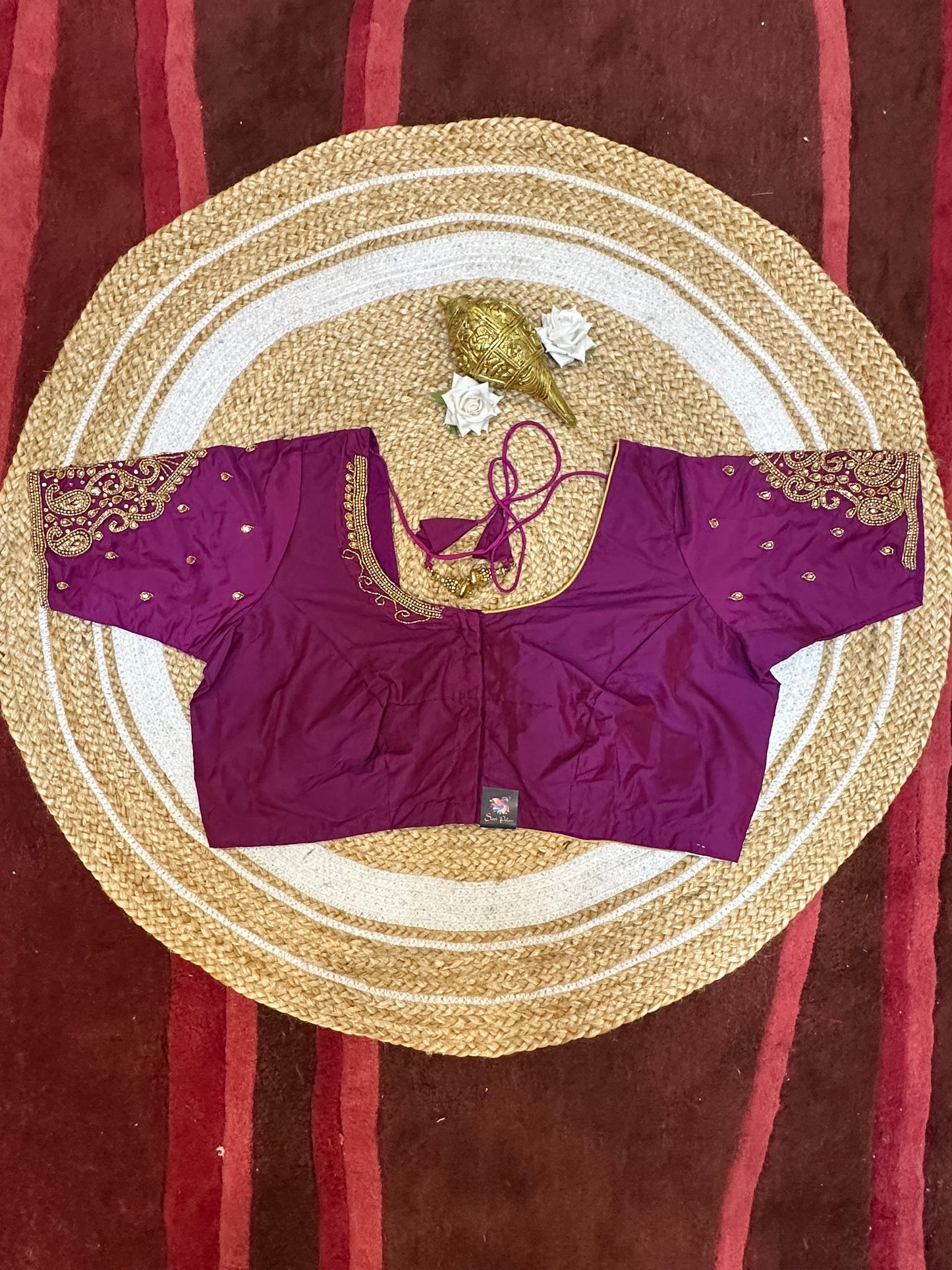 50” Size 20 Aari Worked Sari Blouse Indian Saree Top Silk Pink B56