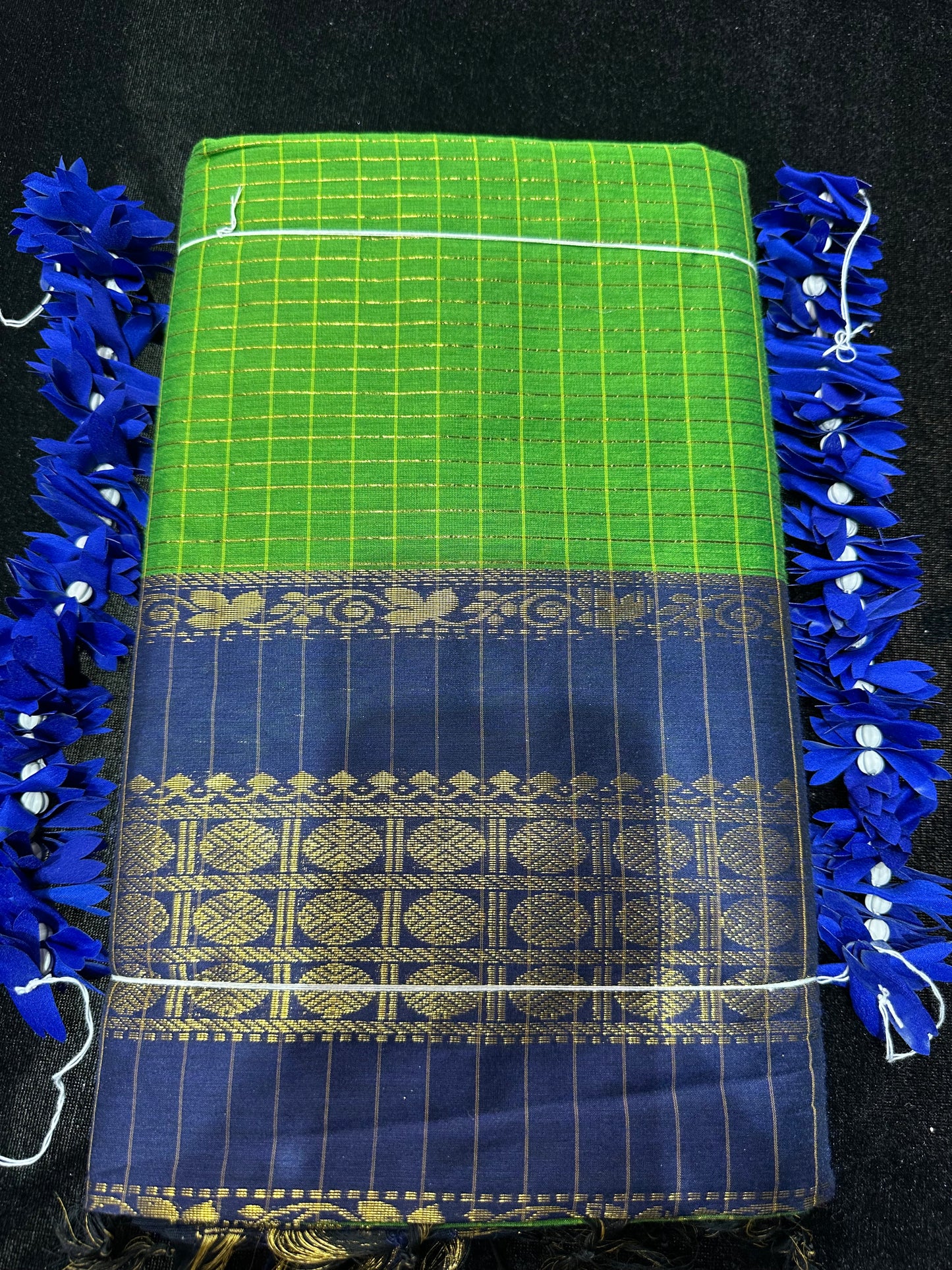 Kalyani Silk Cotton Sari Indian Saree Green & Royal Blue S54