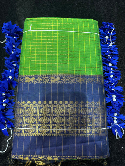 Kalyani Silk Cotton Sari Indian Saree Green & Royal Blue S54