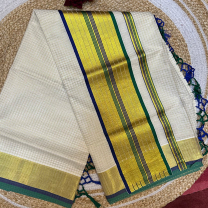 Kerala Vishu Sari Indian hand Printed Kasavu Onam Saree C36 Col 6