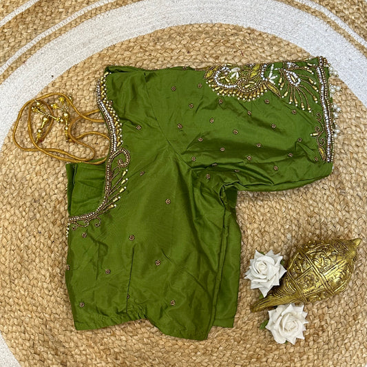 L42” XL Size 12 size Aari Worked Sari Blouse Indian Saree Top Green B235