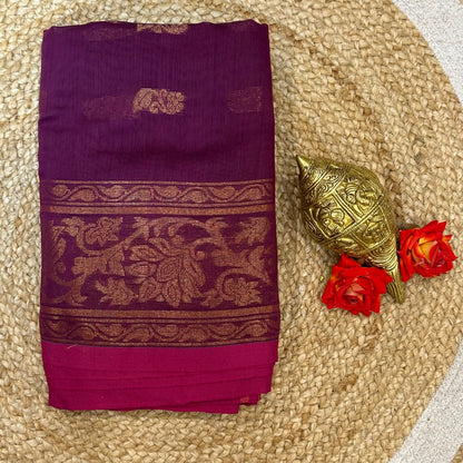 Soft Silk Cotton Sari Indian Plum Wine colour Saree S117