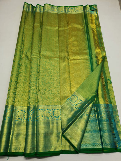 Bridal Tissue Kanchipuram Pure Silk Saree Green Kanjivaram Sari| SPK123