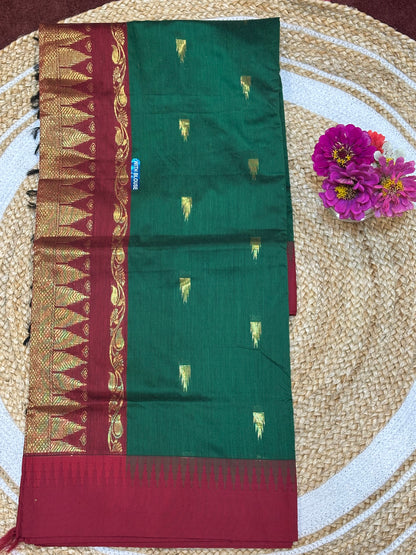 Kalyani Silk Cotton Sari Indian Saree Green Maroon S4