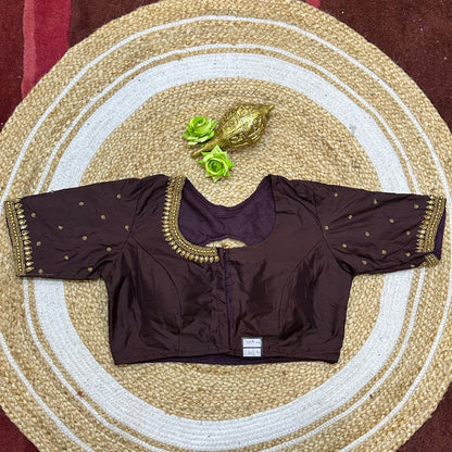 38” M Size 8 Aari Worked Sari Blouse Indian Saree Top Brown B277