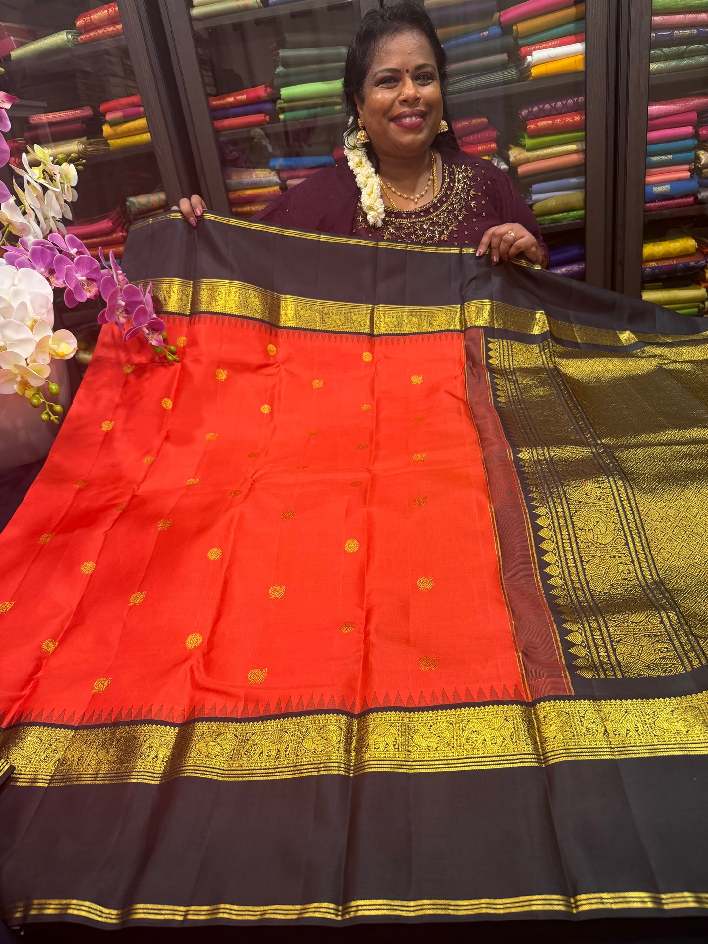 Vintage Kanchipuram Pure Silk Saree Bridal Kanjivaram Sari SPK299