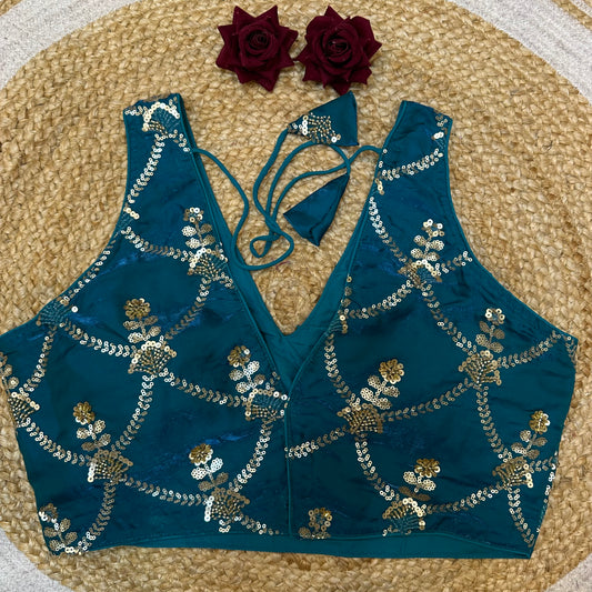 38” Medium Sari Blouse Indian Saree Top Worked Choli B424
