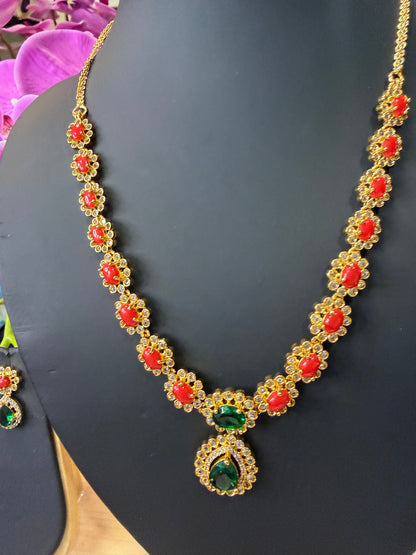 Indian Bridal Necklace & Earrings Jewellery Set Brass with Coral stone N55