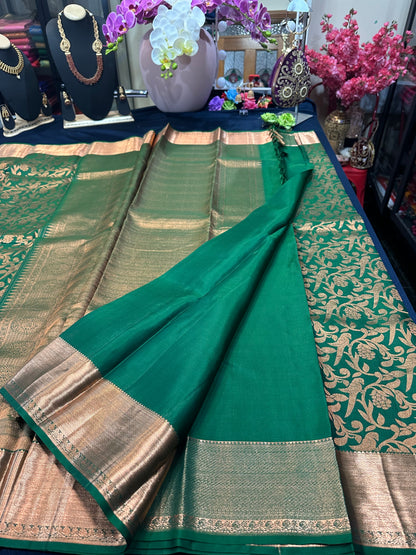 Kanchipuram Pure Silk Saree Green & Copper Kanjivaram Sari| SPK129