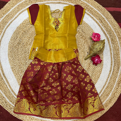 18” Age 1 size Top Indian Lehenga Pattu Pavadai Sattai Skirt Top G53