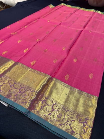 Kanchipuram Pure Silk Saree Pink & Green Kanjivaram Sari| SPK205