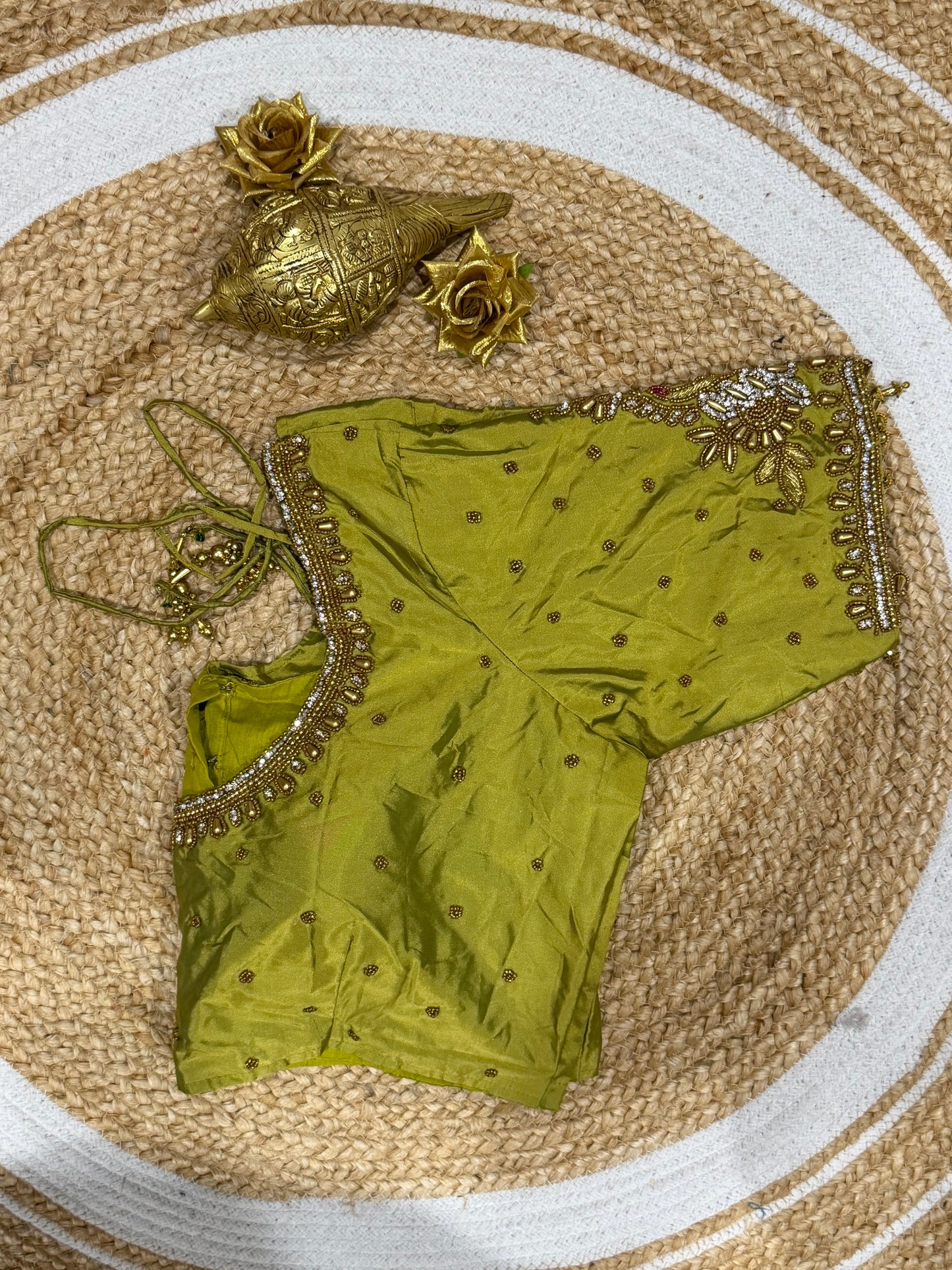 42” XL Size 12 size Aari Worked Sari Blouse Indian Saree Top Green B165