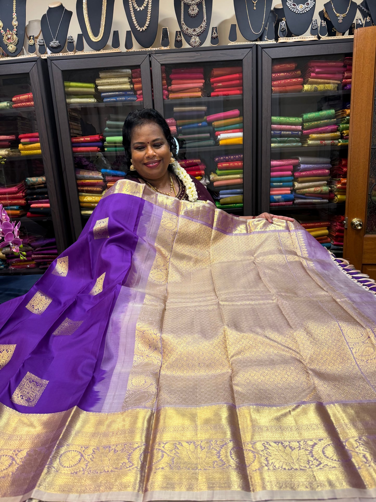 Kanchipuram Pure Silk Saree Bridal Purple Kanjivaram Sari SPK298