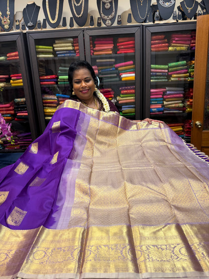 Kanchipuram Pure Silk Saree Bridal Purple Kanjivaram Sari SPK298