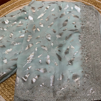Sari Indian Fancy Party wear Georgette Blue Silver Saree SAR11
