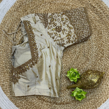 38” M Size 8 Aari Worked Sari Blouse Indian Saree Top Beige B279