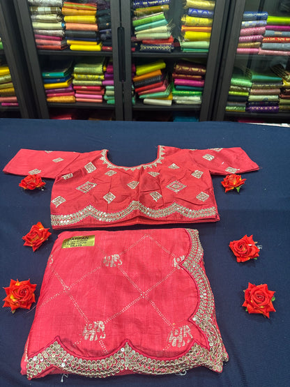 Watermelon Pink Fancy Party wear Sari Indian Saree Blouse Combo S86