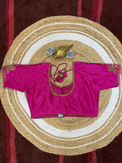 44” Size 14 Aari Worked Sari Blouse Indian Saree Top Silk Pink B133